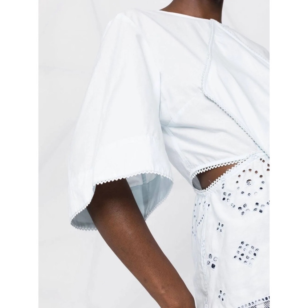 NWT GANNI Organic Cotton Short Sleeve Side Cutout Embroidered Eyelet Top S - Picture 11 of 14